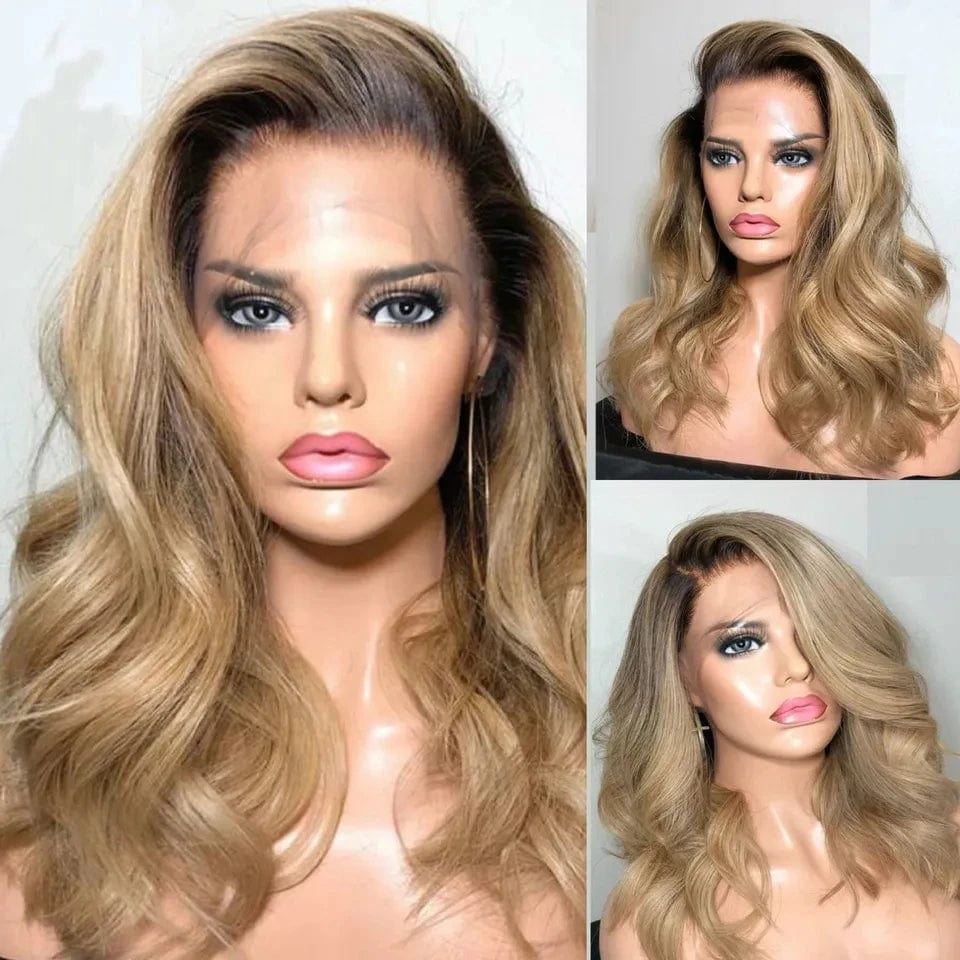 Ombre #1B #27 Transparent 13*4 Lace Front Wig Human Hair Side Part 8--28 Inch Body Wave For Woman