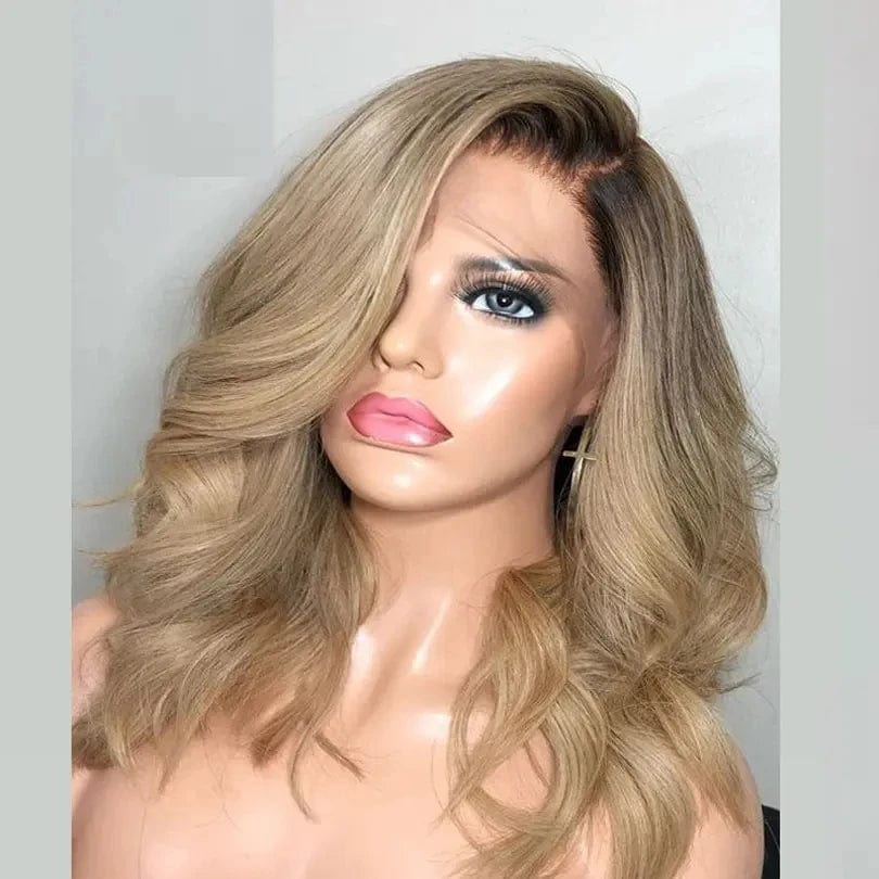 Ombre #1B #27 Transparent 13*4 Lace Front Wig Human Hair Side Part 8--28 Inch Body Wave For Woman