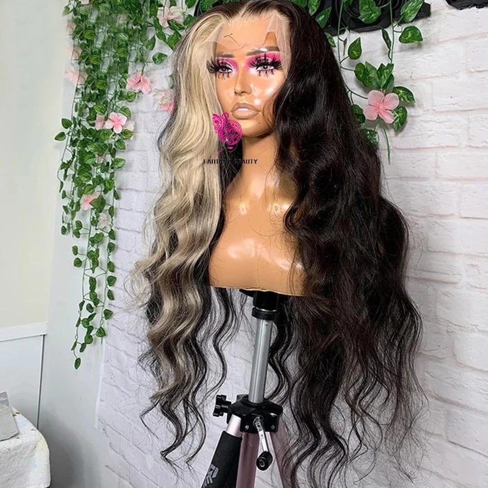 Ombre Body Wave Platinum Blonde Highlight Lace Front Human Hair Wigs Loose Deep Wave 613 Colored 13X4 HD Lace Frontal Wig