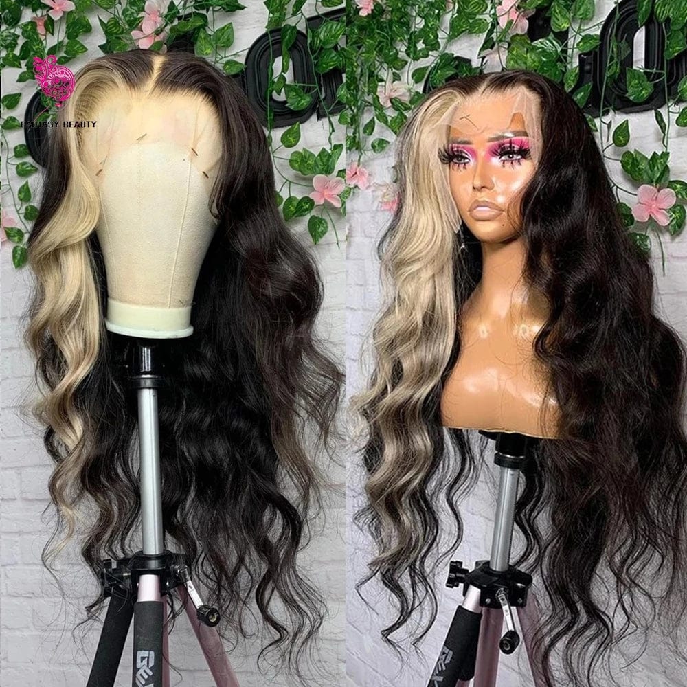 Ombre Body Wave Platinum Blonde Highlight Lace Front Human Hair Wigs Loose Deep Wave 613 Colored 13X4 HD Lace Frontal Wig