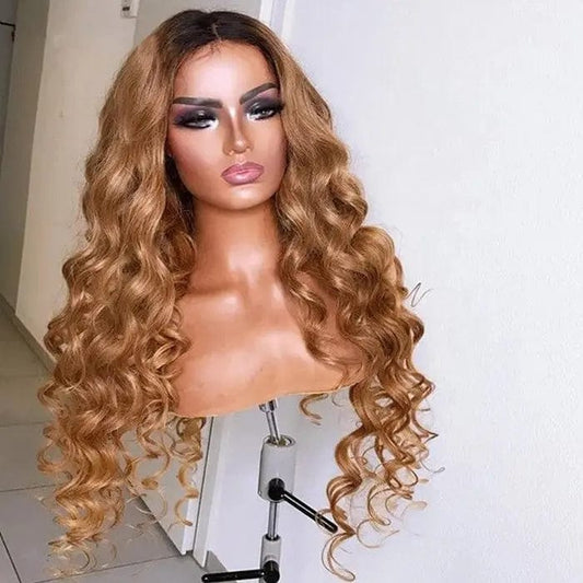 Ombre Brown Color Loose Wave Long Brazilian Middle Part Human Hair Wig Density 130%150%180% 13*6 Lace Front Wig