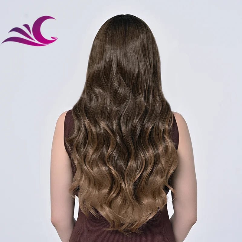 Ombre Brown Natural Colorful Wig Glueless Easy Wear Luxury Curl Synthetic Lace Front Wig for Women