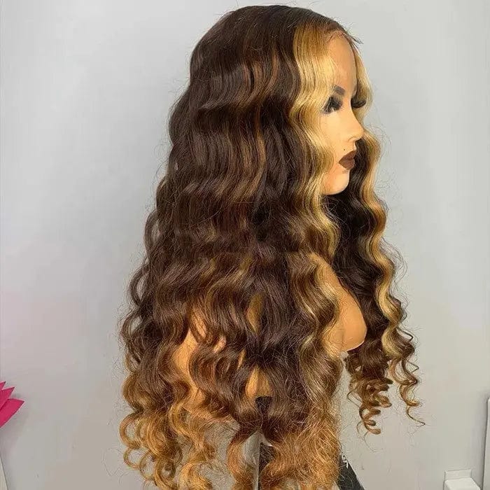 Ombre Highlight Color Virgin Wigs Natural Wave Long Hair 13*4 Lace Front Human Hair Wig With Woman Baby Hair