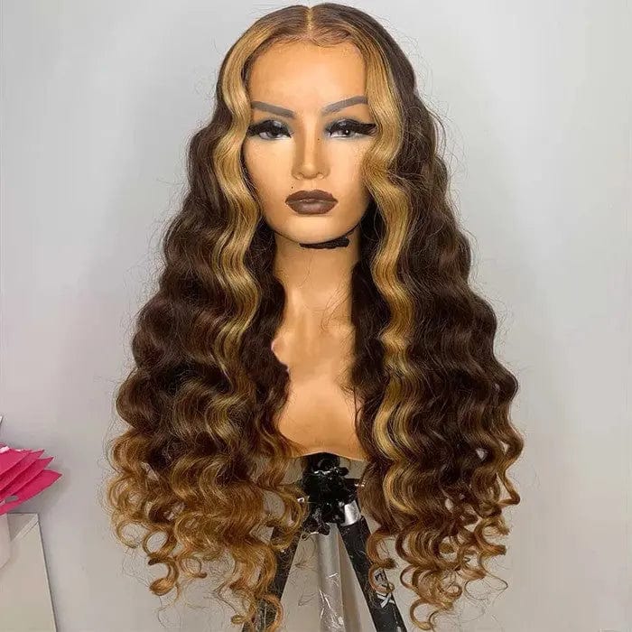 Ombre Highlight Color Virgin Wigs Natural Wave Long Hair 13*4 Lace Front Human Hair Wig With Woman Baby Hair