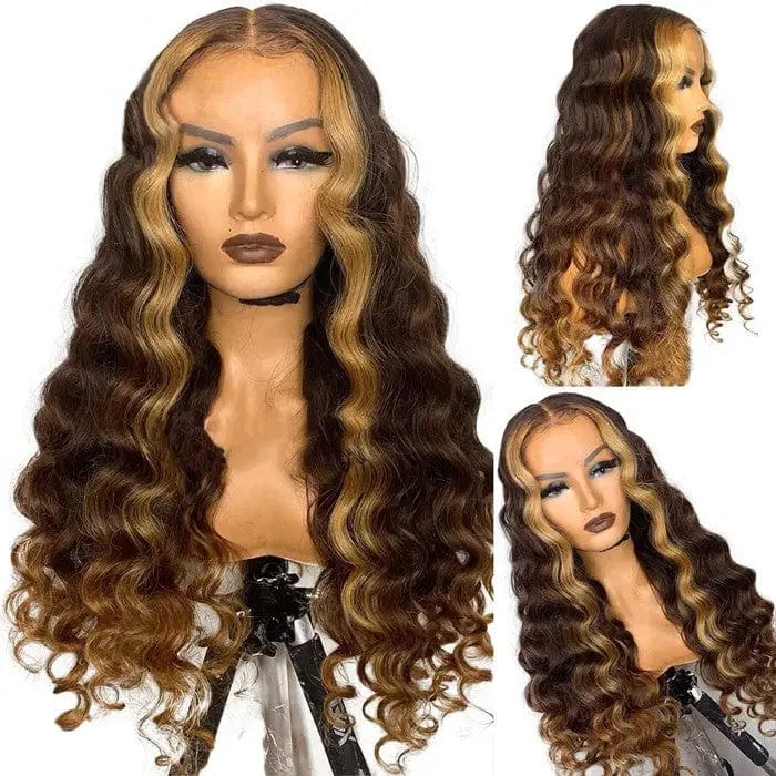 Ombre Highlight Color Virgin Wigs Natural Wave Long Hair 13*4 Lace Front Human Hair Wig With Woman Baby Hair