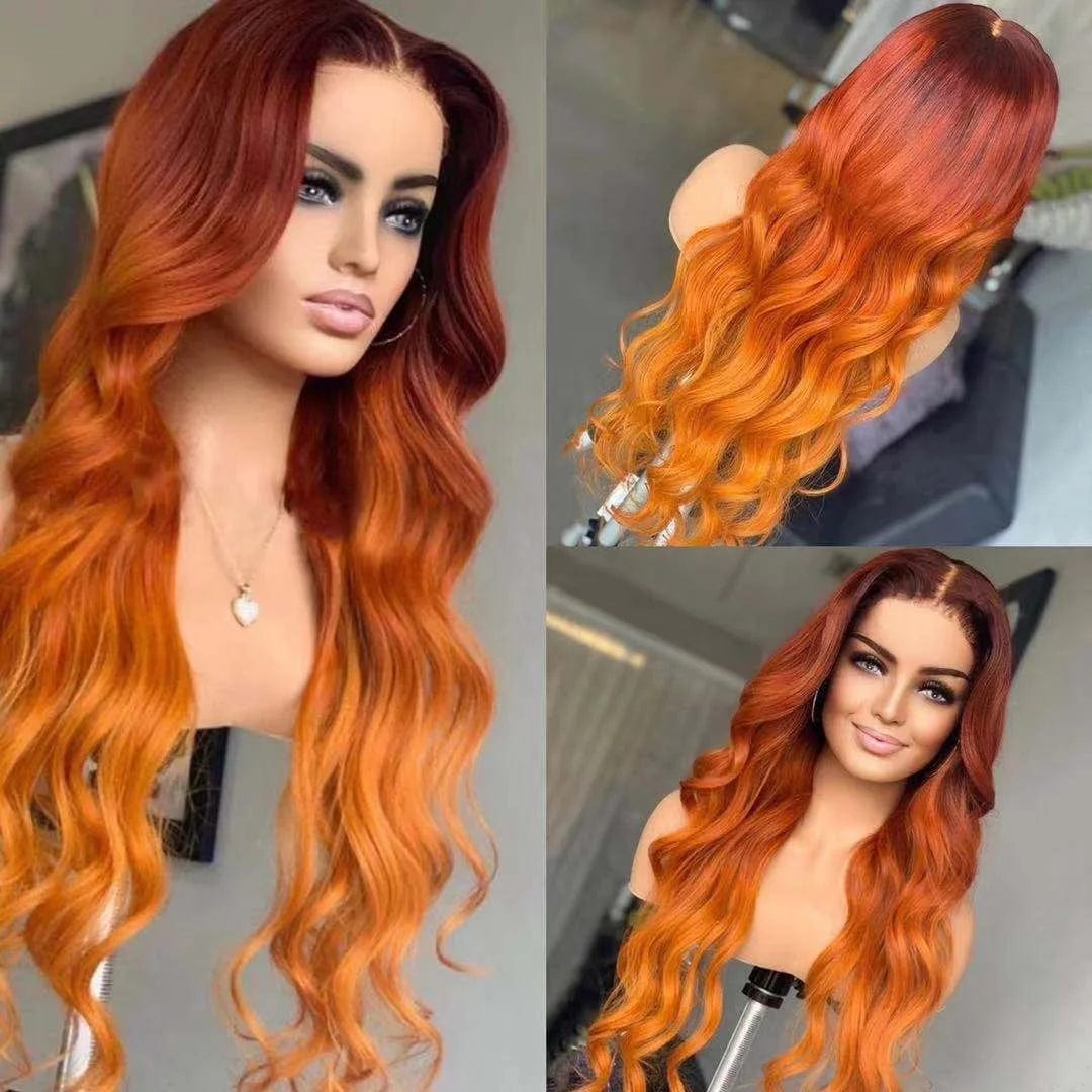 Ombre Orange Color Body Wave 13*4 Lace Frontal Wig Brazilian Virgin Human Hair Wig Cuticle Aligned Glueless For Women