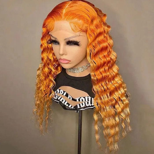 Ombre Orange Color Pre Plucked Deep Curly Wig 100% Unprocessed Virgin Hair Cuticle Aligned Lace Front Wigs