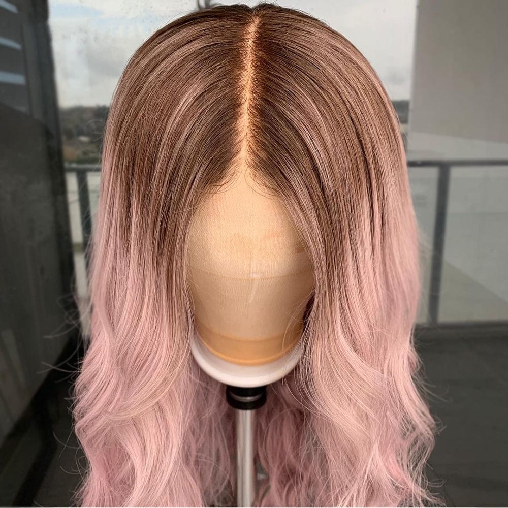 Ombre Pink Transparent Pre Plucked Lace Frontal Human Hair Wigs Body Wave Glueless Remy Brazilian Human Hair Wigs With Baby Hair