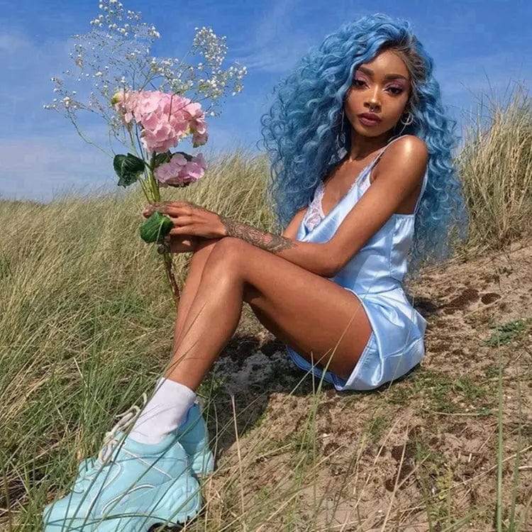 Ombre Yellow Red Blue Color Curly Bob Wigs