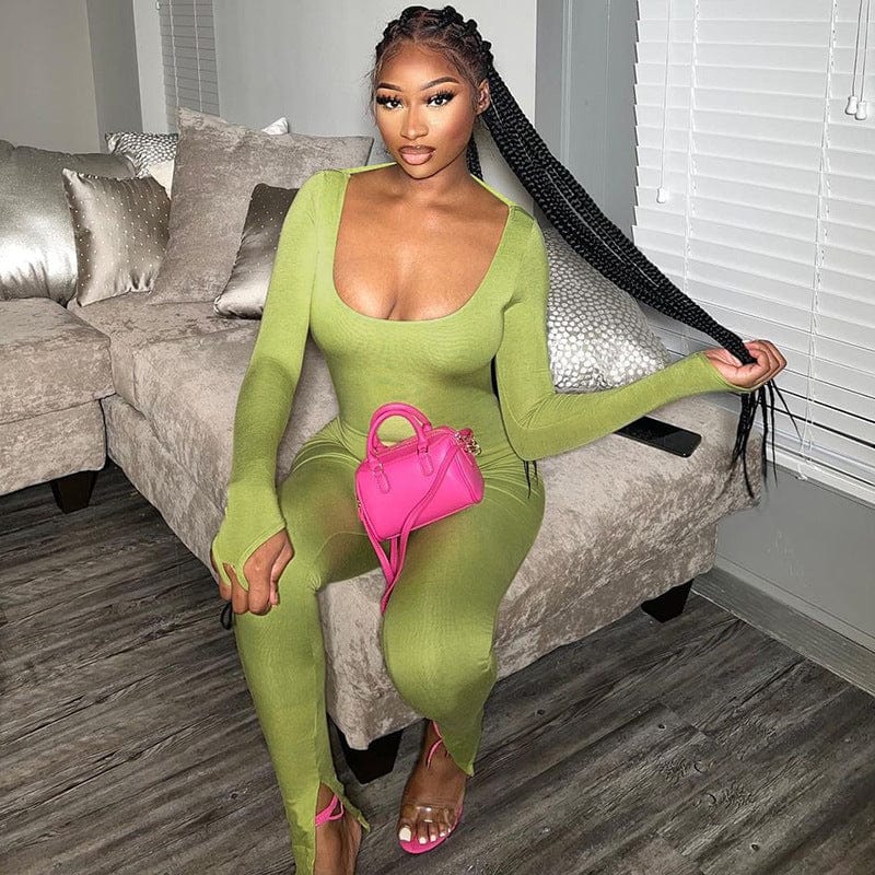 one piece 10622 Long Sleeve Square Collar Knitting Stretchy One Piece Winter Jumpsuit 2022 New Bodysuit Wholesale Casual Women Clothes