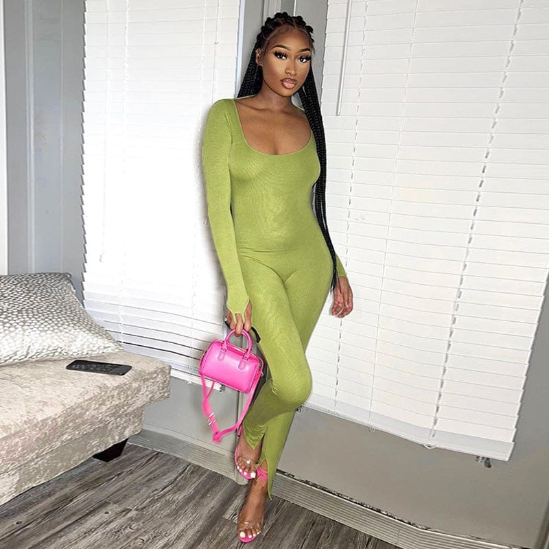 one piece 10622 Long Sleeve Square Collar Knitting Stretchy One Piece Winter Jumpsuit 2022 New Bodysuit Wholesale Casual Women Clothes
