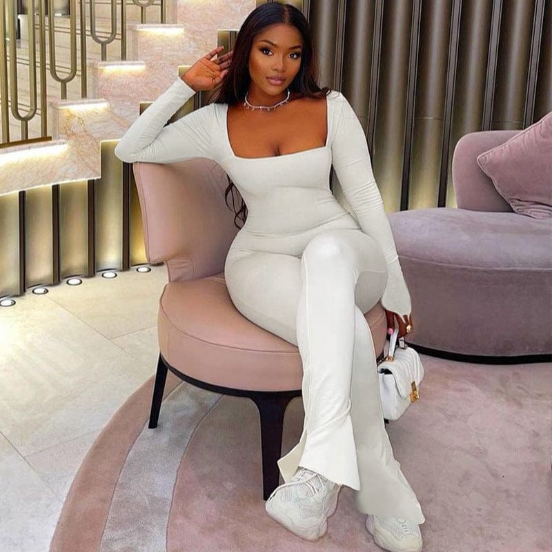 one piece 10622 Long Sleeve Square Collar Knitting Stretchy One Piece Winter Jumpsuit 2022 New Bodysuit Wholesale Casual Women Clothes