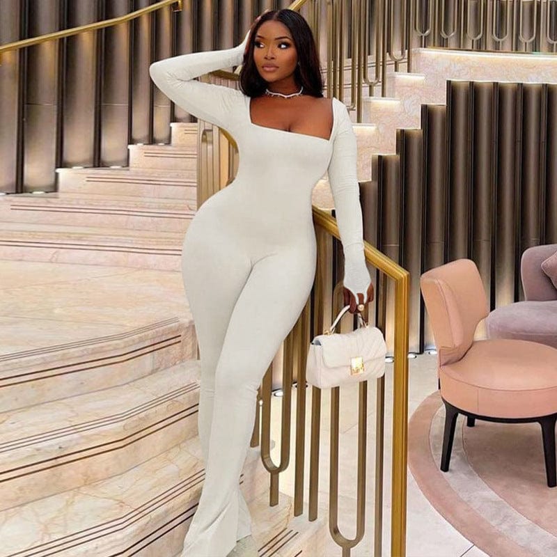 one piece 10622 Long Sleeve Square Collar Knitting Stretchy One Piece Winter Jumpsuit 2022 New Bodysuit Wholesale Casual Women Clothes