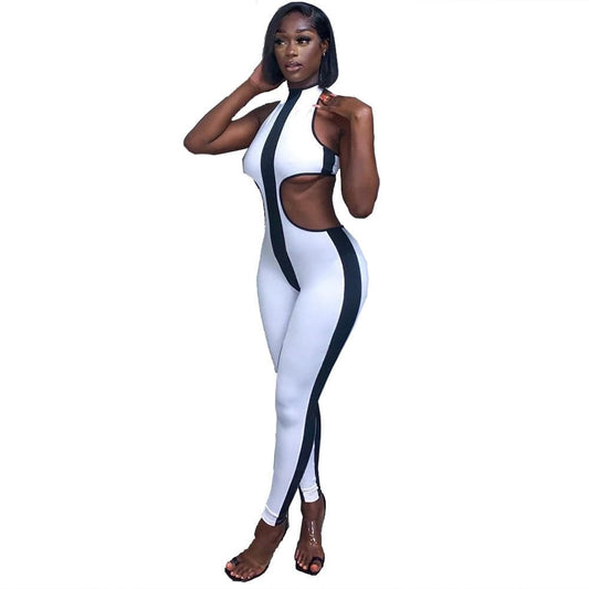 One Piece Jumpsuit Women Sexy Bodysuit Sleeveless Playsuit Patchwork Turtle Neck Bodysuit Hollow Out Rompers Women Jumpsuit