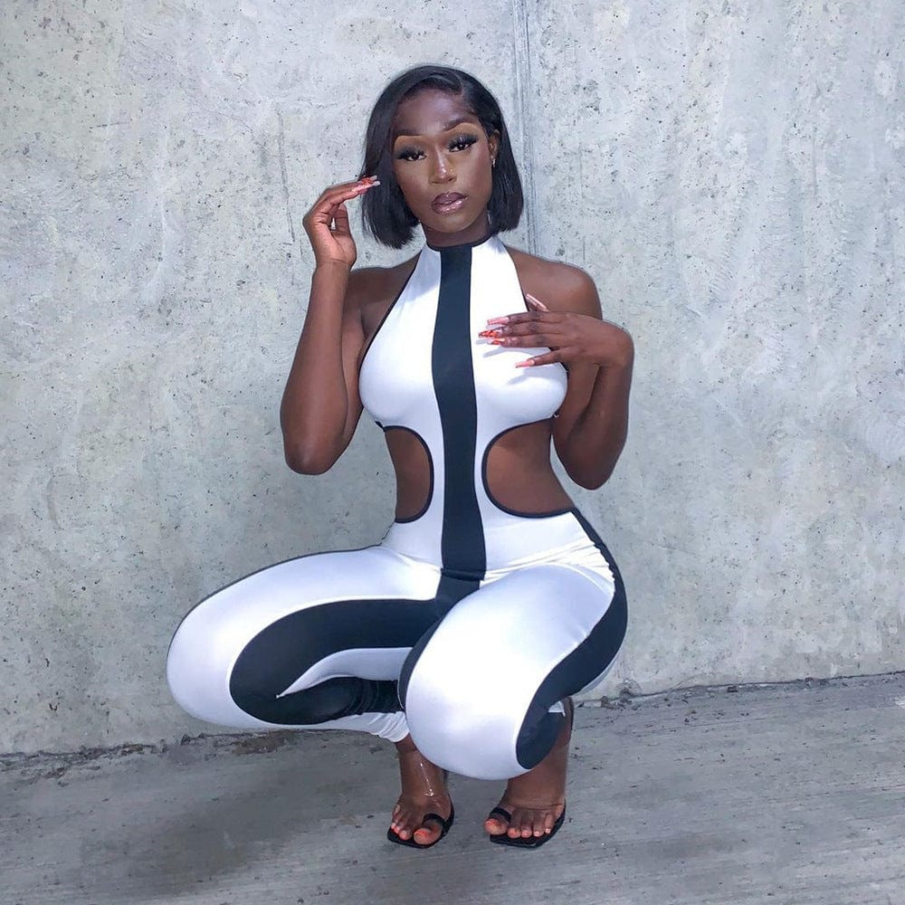 One Piece Jumpsuit Women Sexy Bodysuit Sleeveless Playsuit Patchwork Turtle Neck Bodysuit Hollow Out Rompers Women Jumpsuit