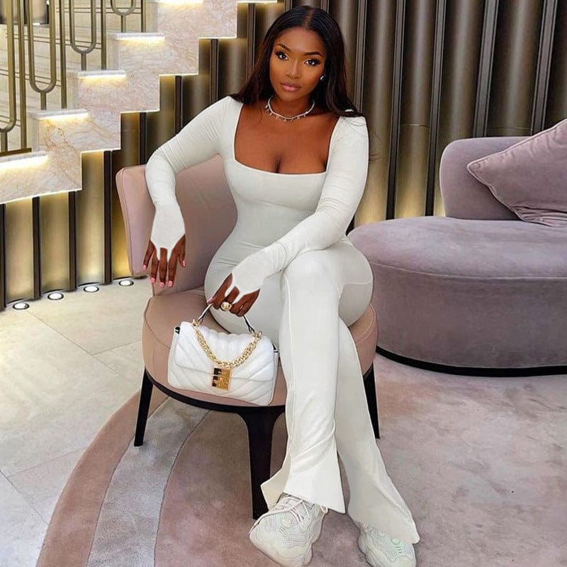 one piece M / White 10622 Long Sleeve Square Collar Knitting Stretchy One Piece Winter Jumpsuit 2022 New Bodysuit Wholesale Casual Women Clothes