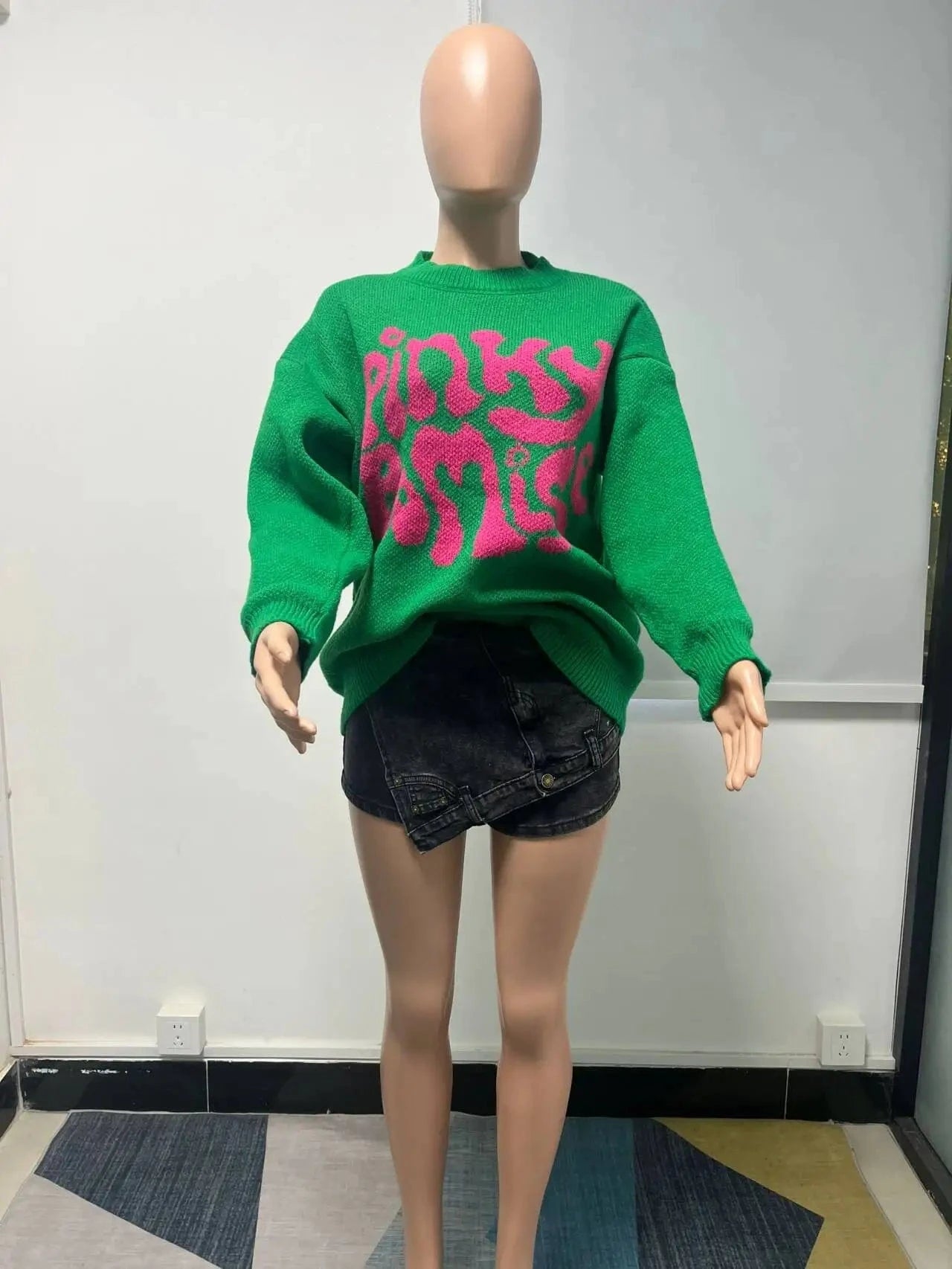 one set fit all / 23TP123004 Green Cutenova 23TP123004 High Quality Knitted Streetwear One Size Cotton Oversize Knitwear Sweater Women Wool Ladies Winter Sweaters