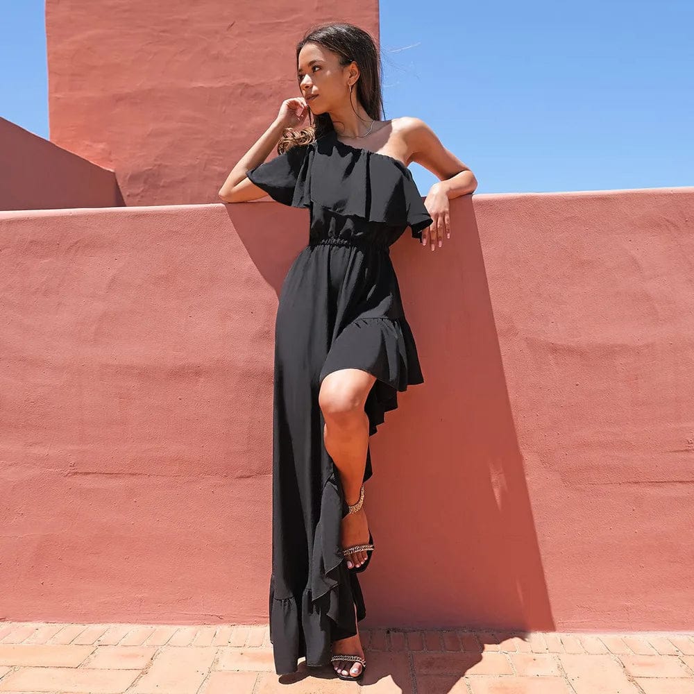 One Shoulder Sexy Dress Skinny Irregular Ruffles Party Dress Women Wholesale Clothing
