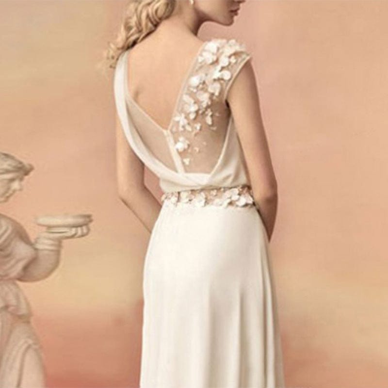 One Shoulder Side Slit Beading Chiffon Simple Wedding DressSleeveless Lace Spliced  Evening Dress drop shipping fulfill