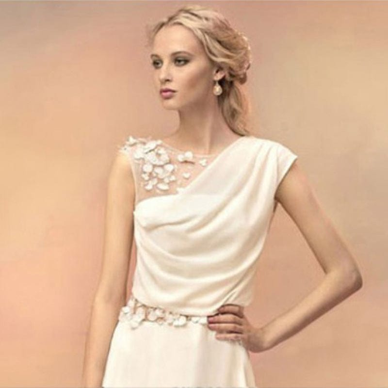 One Shoulder Side Slit Beading Chiffon Simple Wedding DressSleeveless Lace Spliced  Evening Dress drop shipping fulfill