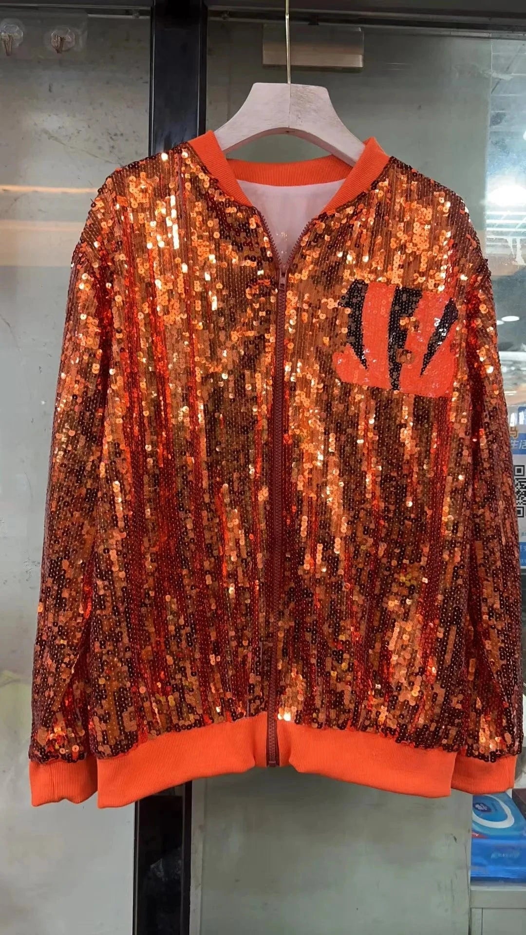 one size / 1 custom nfl bengals stand-up collar sequins girl's plus size sports baseball uniform women sequins jacket