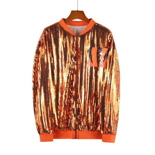 one size / 1 custom nfl bengals stand-up collar sequins girl's plus size sports baseball uniform women sequins jacket
