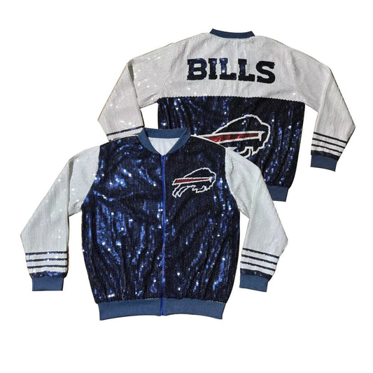 one size / 1 custom nfl bills stand-up collar fashion short zipper coat sequins girl's plus size sports uniform women sequins jacket