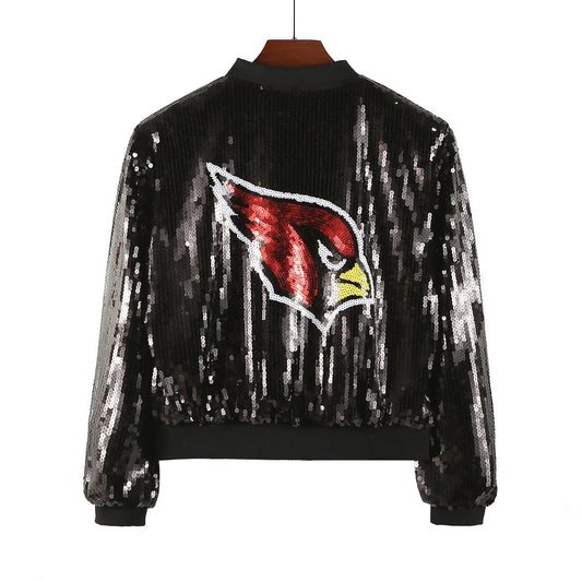 one size / 1 custom nfl cardinals stand-up collar sequins girl's plus size sports baseball uniform women sequins jacket