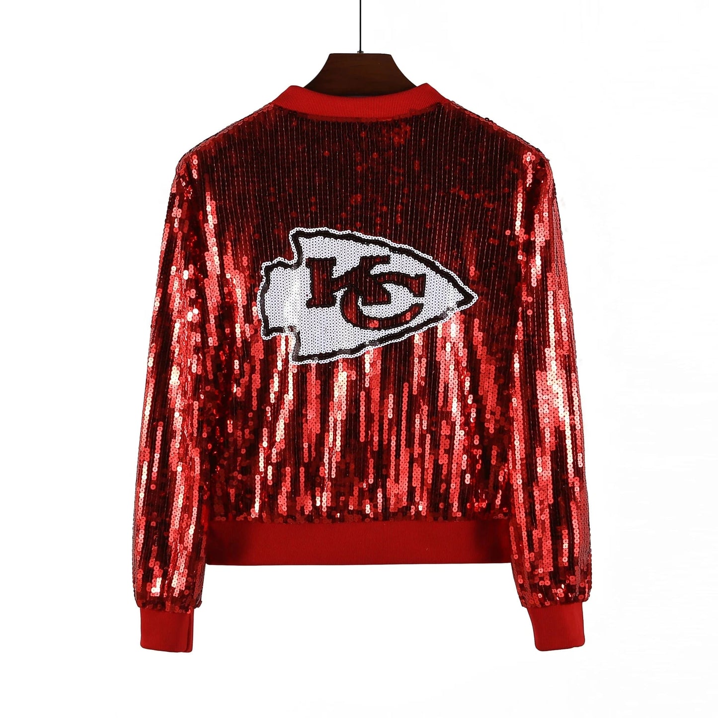 one size / 1 custom nfl chiefs stand-up collar sequins girl's plus size sports baseball uniform women sequins jacket