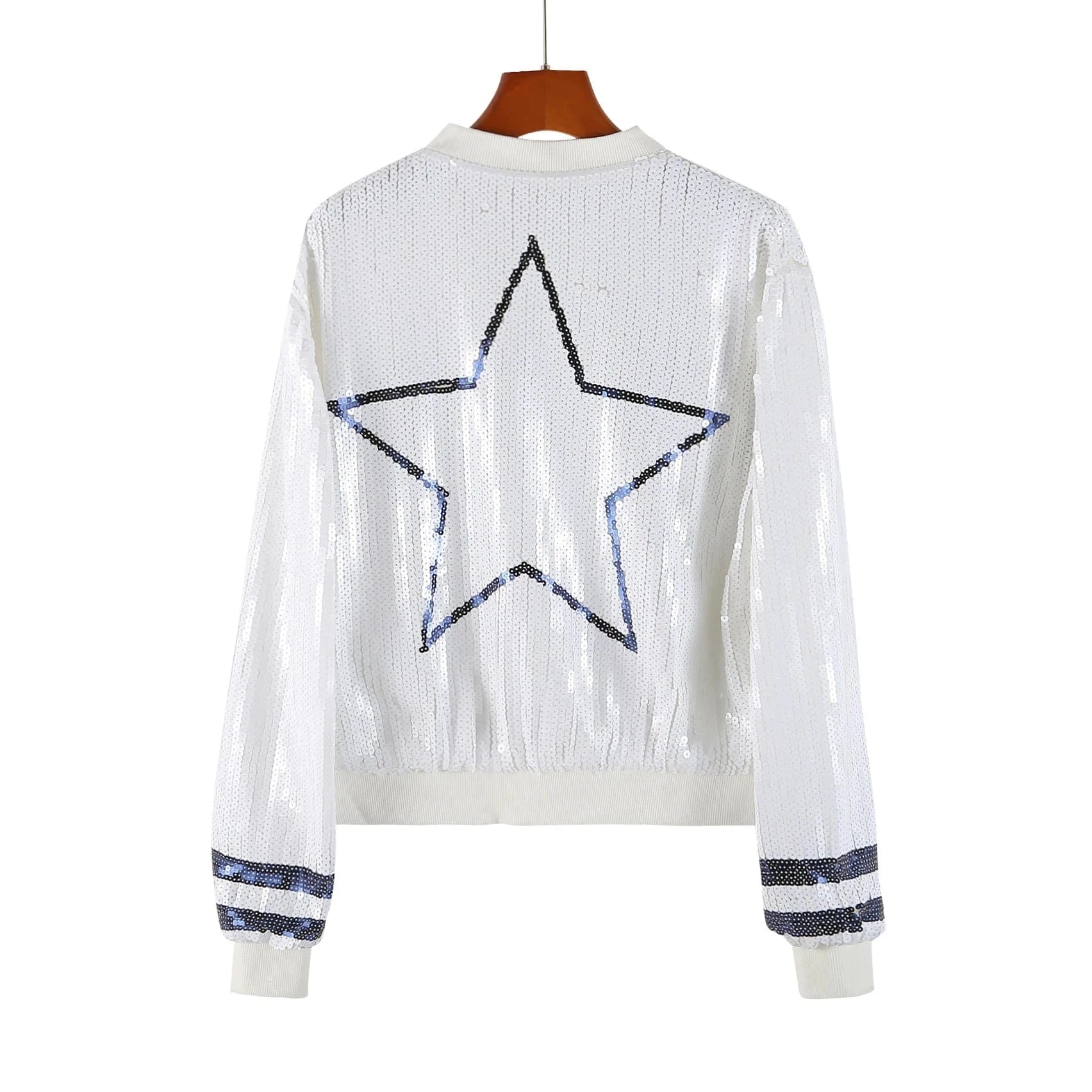 one size / 1 custom nfl white cowboys stand-up collar sequins girl's plus size sports baseball uniform women sequins jacket