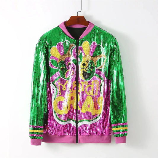 one size / 1 custom plus size stand-up collar short zipper coat sequins girl's mardi gras women sequins jacket