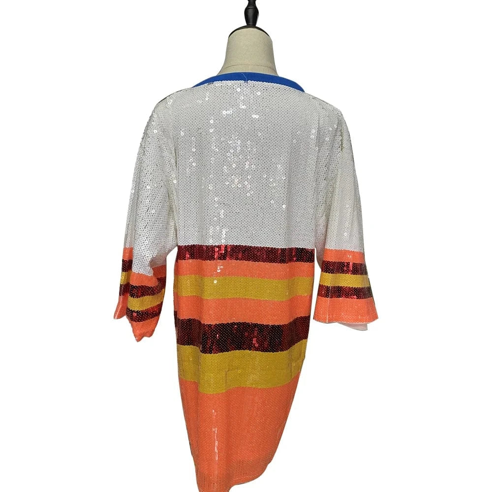 one size / 1 hot sale basketball Style  Party Dresses Sequin fashion casual dress Women sequins long t shirt dress