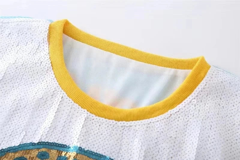 one size / 1 hot sale design southern jaguars Style  Party Dresses Sequin fashion casual dress Women sequins long t shirt dress