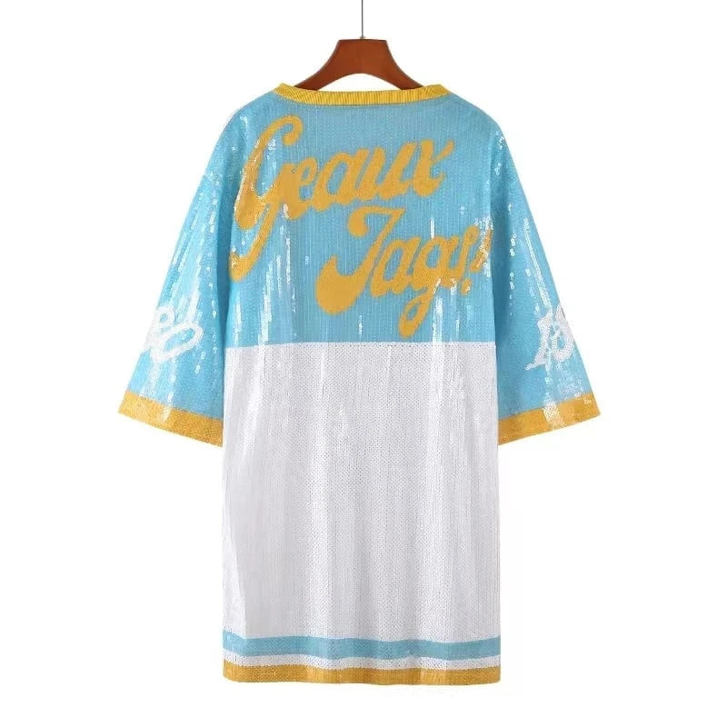 one size / 1 hot sale design southern jaguars Style  Party Dresses Sequin fashion casual dress Women sequins long t shirt dress