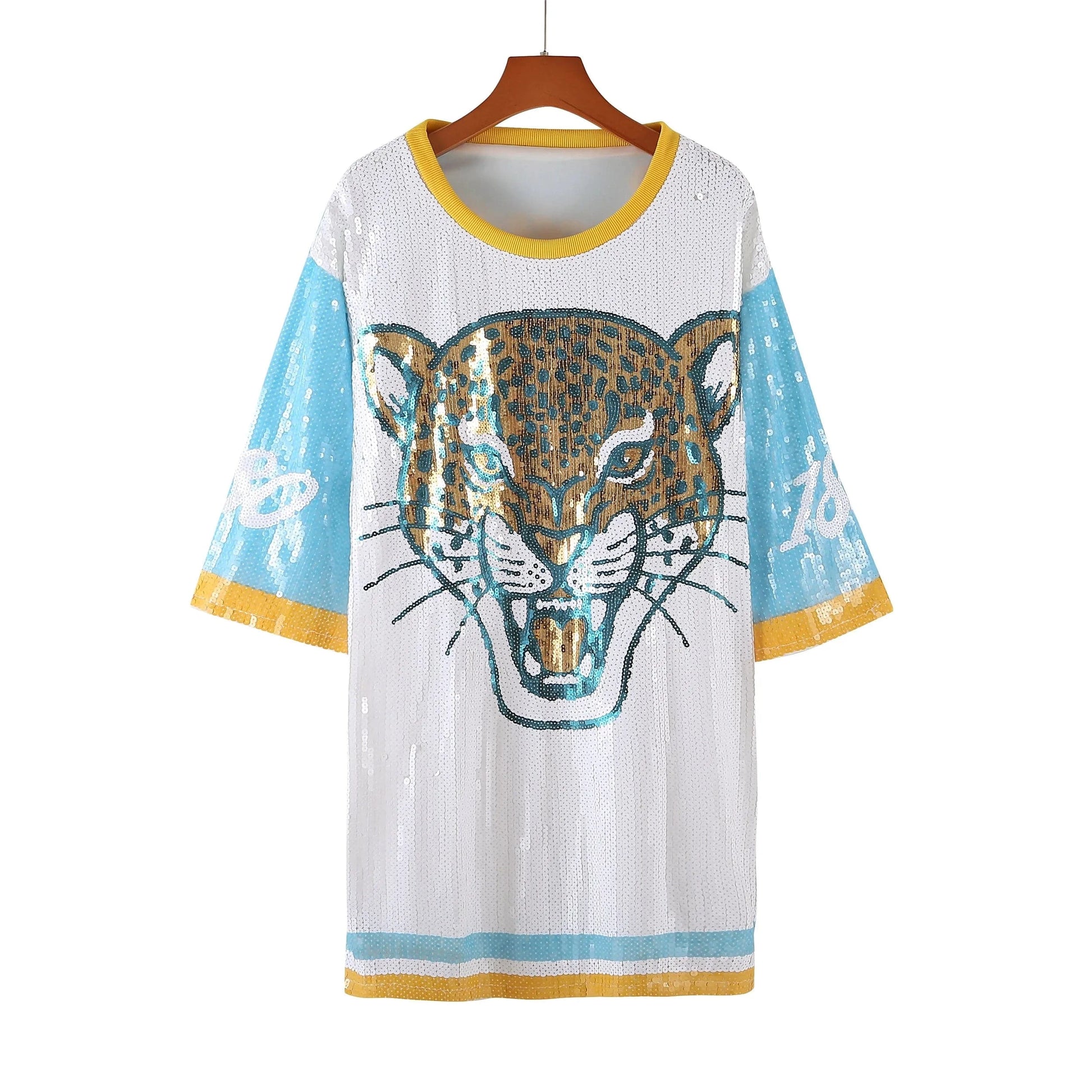 one size / 1 hot sale design southern jaguars Style  Party Dresses Sequin fashion casual dress Women sequins long t shirt dress