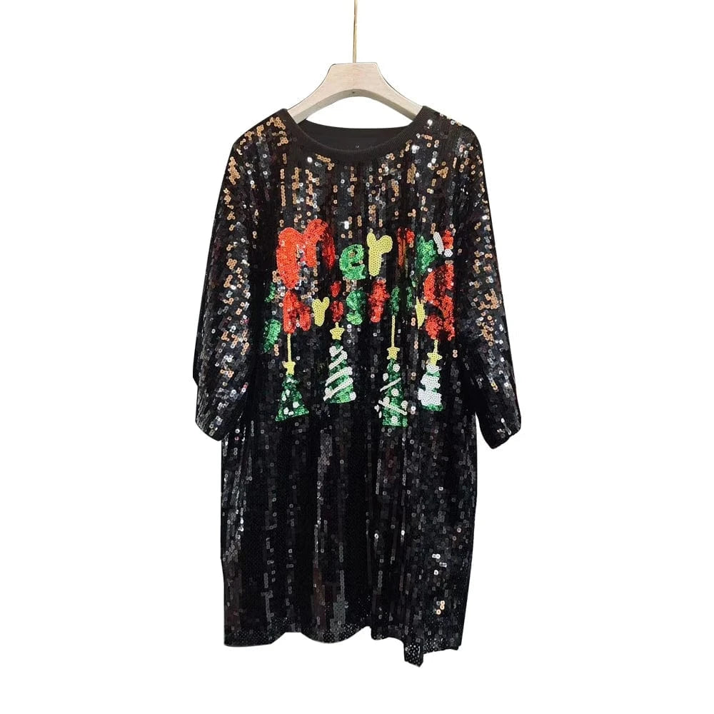 one size / 1 New Arrival Dresses Christmas gift Dress Women Christmas sequins long t shirt dress