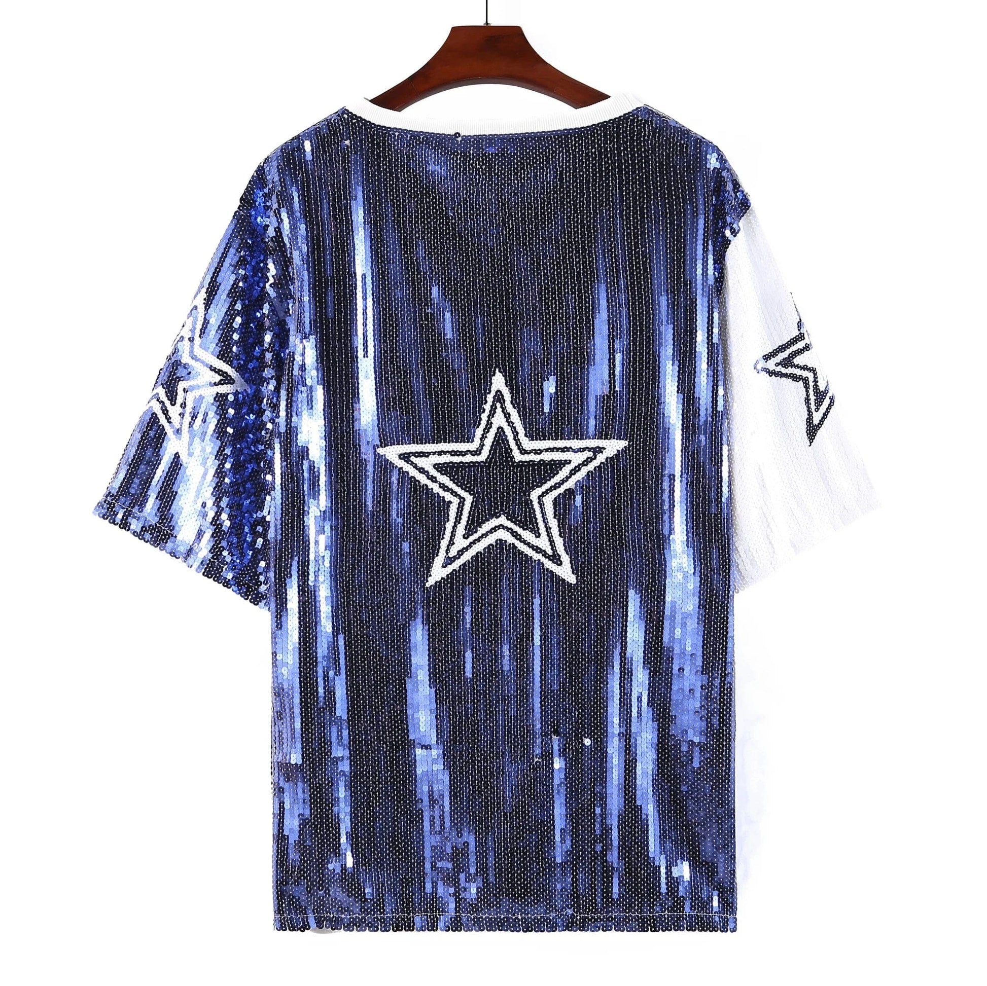 one size / 1 New Arrival nfl Style Blue Party Dresses Sequin Dallas Cowboys Dress Women sequins long t shirt dress
