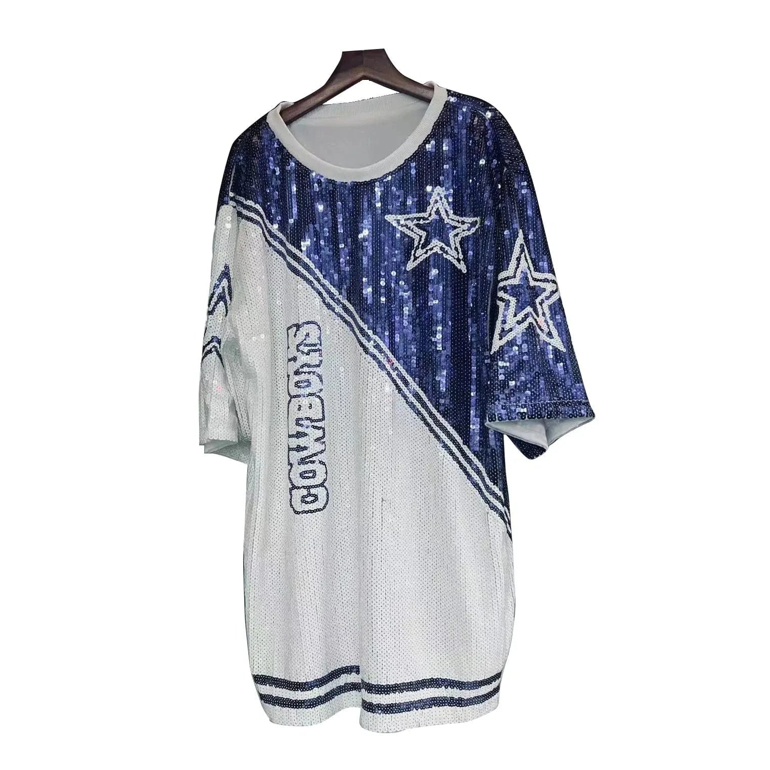 one size / 1 New Arrival nfl Style Blue Party Dresses Sequin Dallas Cowboys Dress Women sequins long t shirt dress