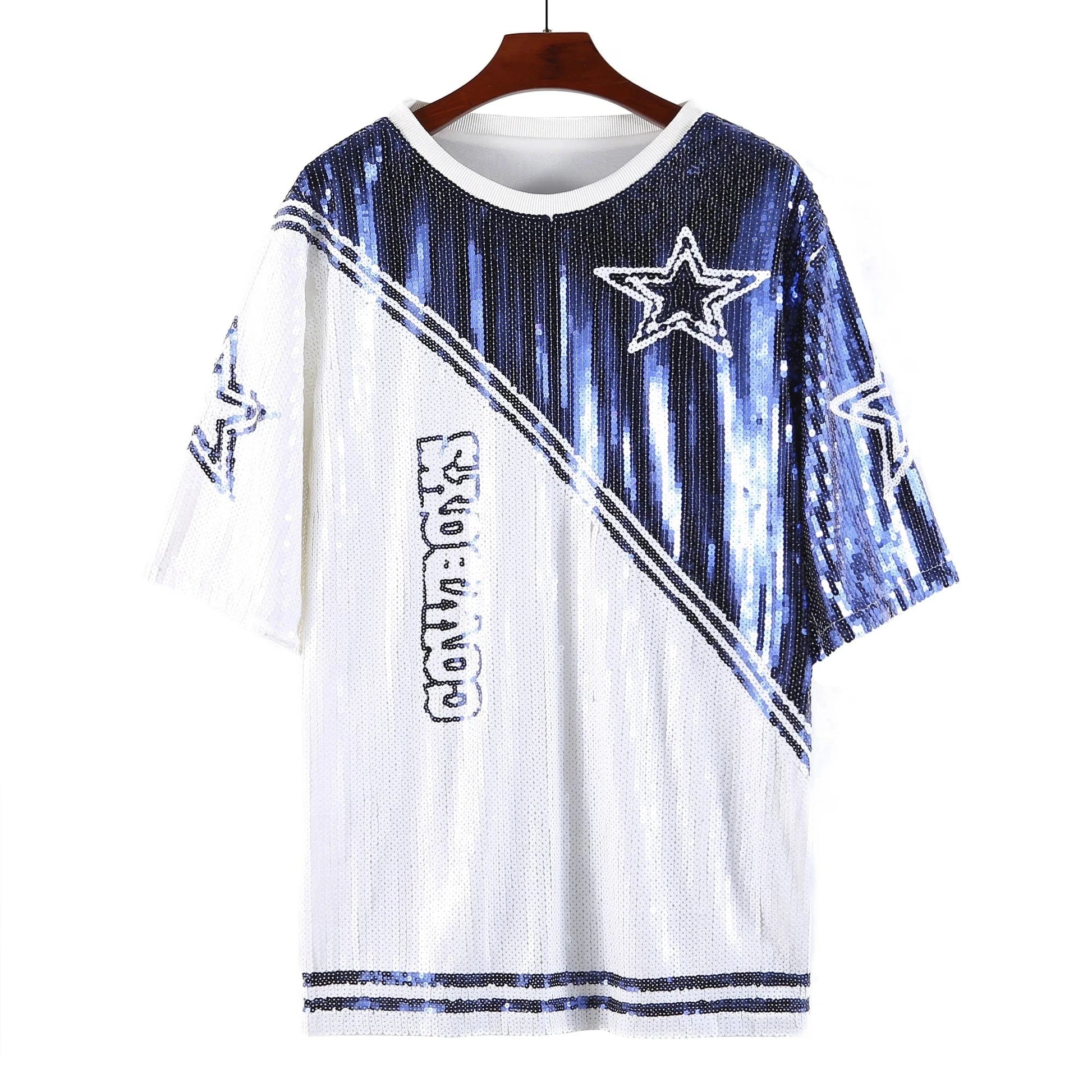 one size / 1 New Arrival nfl Style Blue Party Dresses Sequin Dallas Cowboys Dress Women sequins long t shirt dress