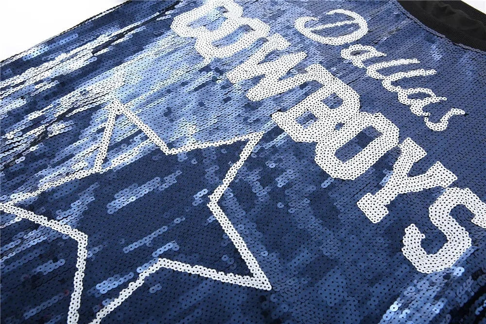 one size / 1 New Arrival nfl Style Blue Party Dresses Sequin Dallas Cowboys Dress Women sequins long t shirt dress