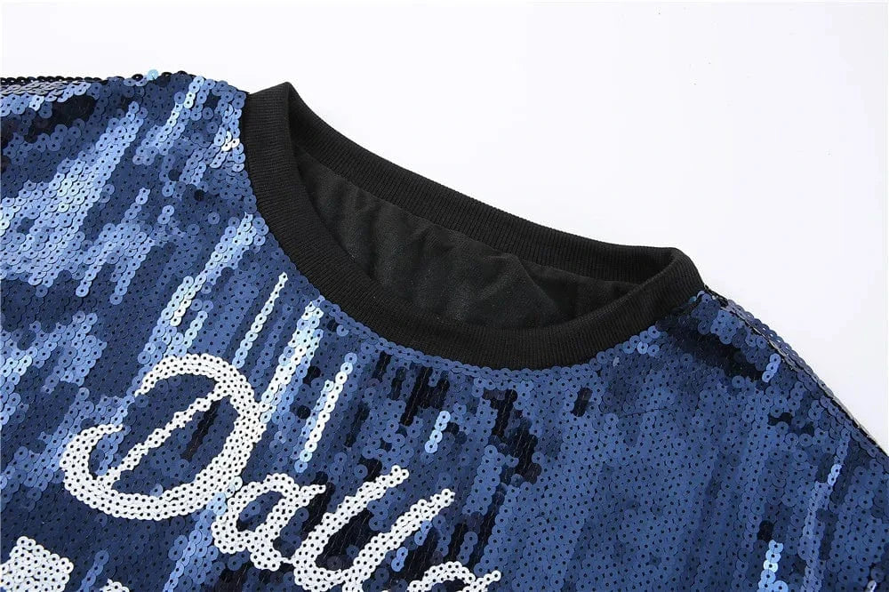 one size / 1 New Arrival nfl Style Blue Party Dresses Sequin Dallas Cowboys Dress Women sequins long t shirt dress