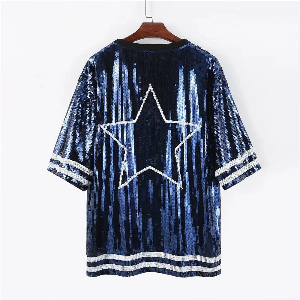 one size / 1 New Arrival nfl Style Blue Party Dresses Sequin Dallas Cowboys Dress Women sequins long t shirt dress