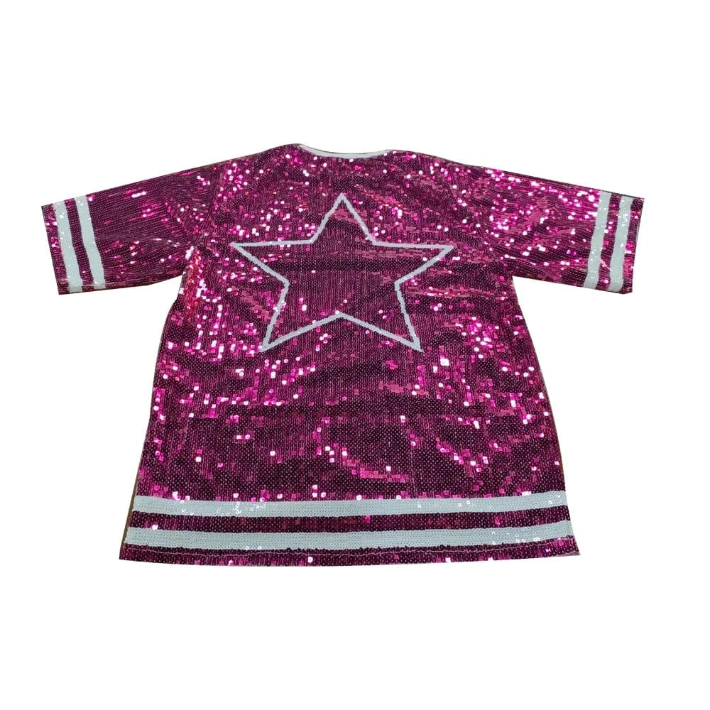 one size / 1 New Arrival nfl Style Blue Party Dresses Sequin pink ribbon Dallas Cowboys Dress Women sequins long t shirt dress