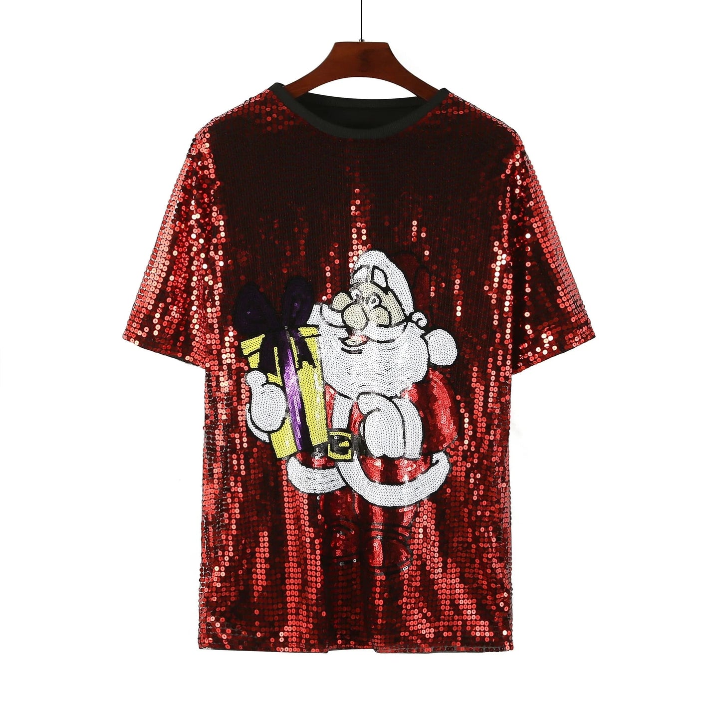 one size / 1 new design Christmas Style  Party Dresses Sequin fashion casual dress Women Santa Claus sequins long t shirt dress