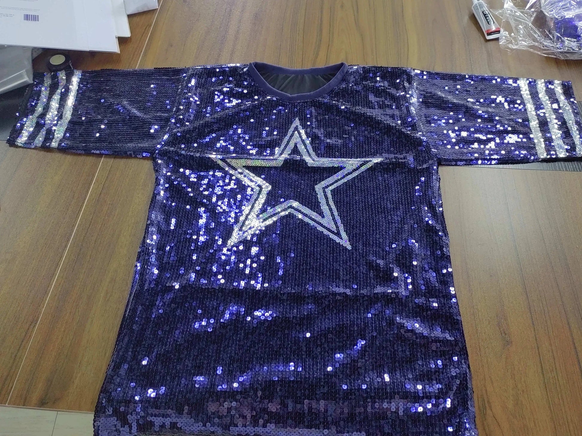 one size / 1 new design  nfl Style dark Blue Party Dresses Sequin Dallas Cowboys fashion casual dress Women sequins long t shirt dress