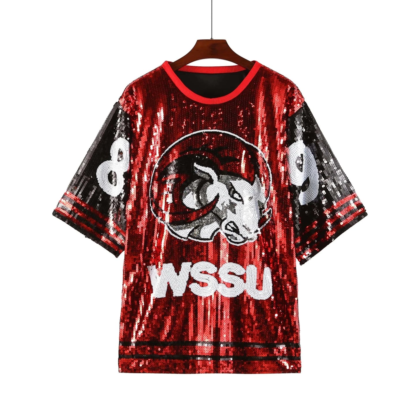 one size / 1 New design wssu rams Long T Shirt Dress Sequin Sexy loose short Shirt Party Bills Sequin Dress For Women