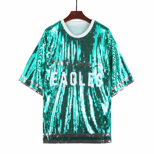 one size / 1 new hot sale nfl eagles Style Party Dresses Sequin fashion casual dress Women sequins long t shirt dress