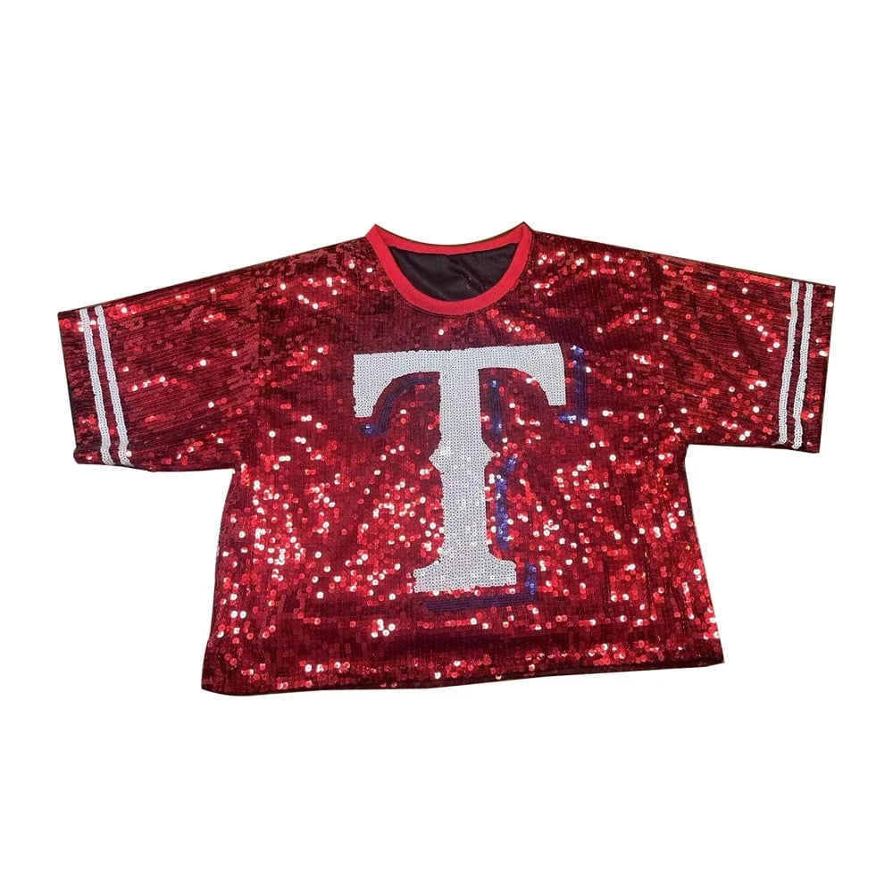 one size / 1 / Polyester new custom baseball shirts girl sexy sequins short t shirt  women sequins crop top