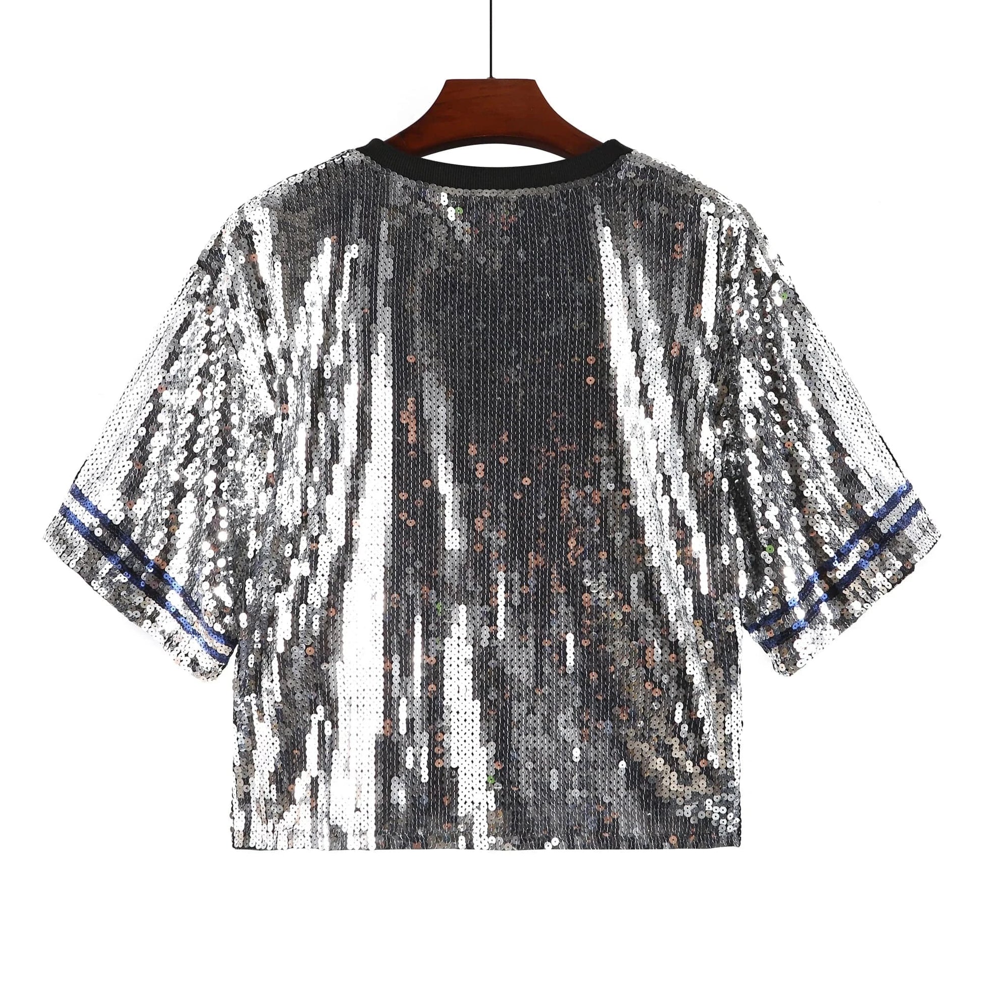 one size / 1 / Polyester new custom nfl cowboys shirts girl sexy sequins short t shirt  women sequins crop top