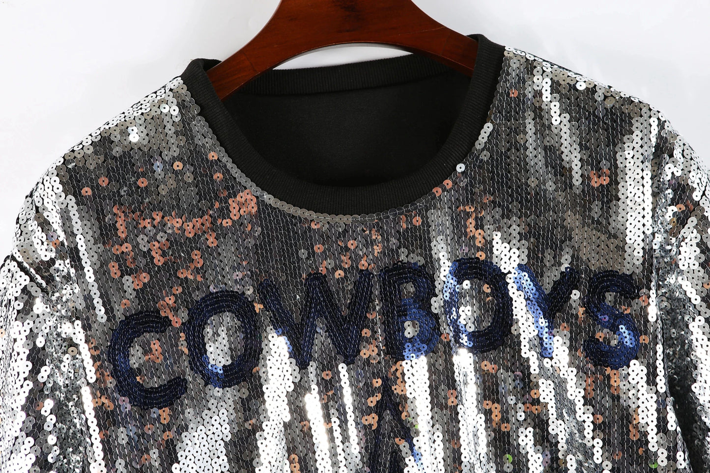 one size / 1 / Polyester new custom nfl cowboys shirts girl sexy sequins short t shirt  women sequins crop top